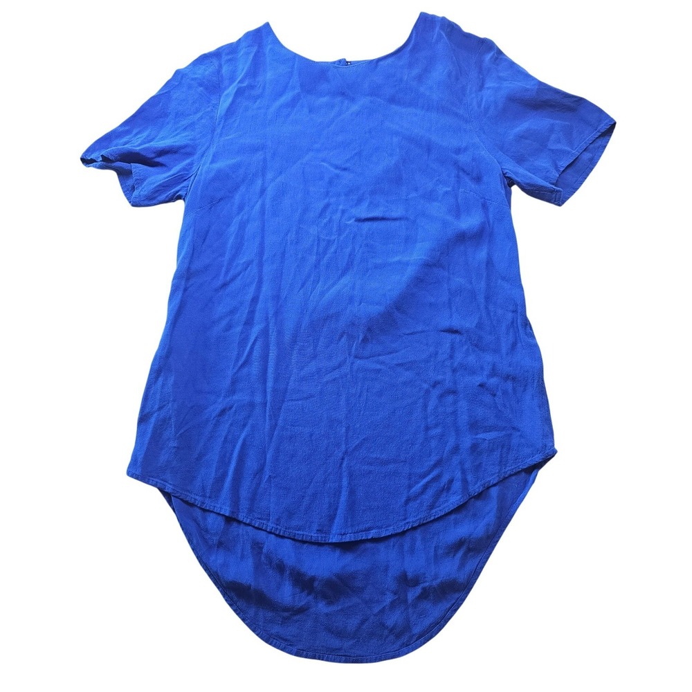 Gianni Bini Royal Blue Short Sleeve High Low Keyhole Back Blouse Size  XS